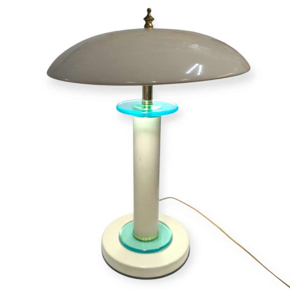 Postmodern Mushroom UFO Desk Lamp Cream Teal Glass Style Retro Table Light